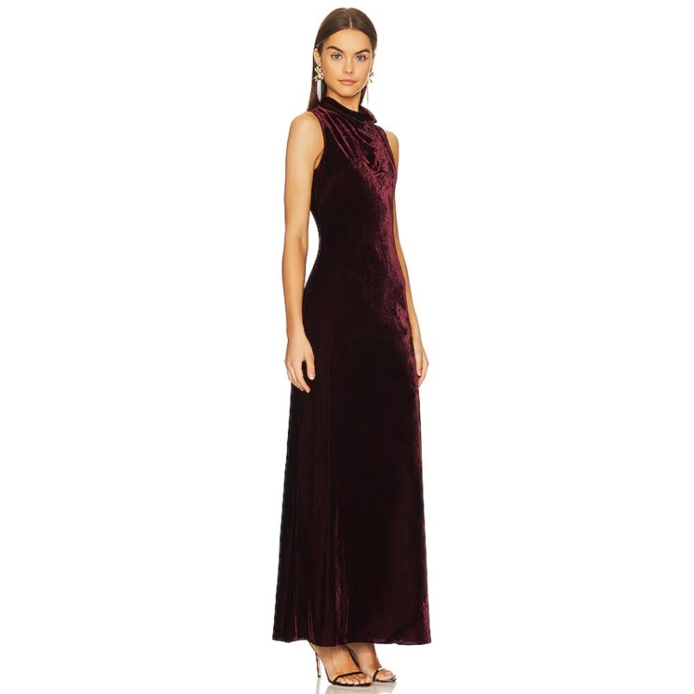 Veronica Beard Kura Cowl Neck Velvet Velour Maxi Gown Dress Merlot Size 4 - Picture 4 of 11